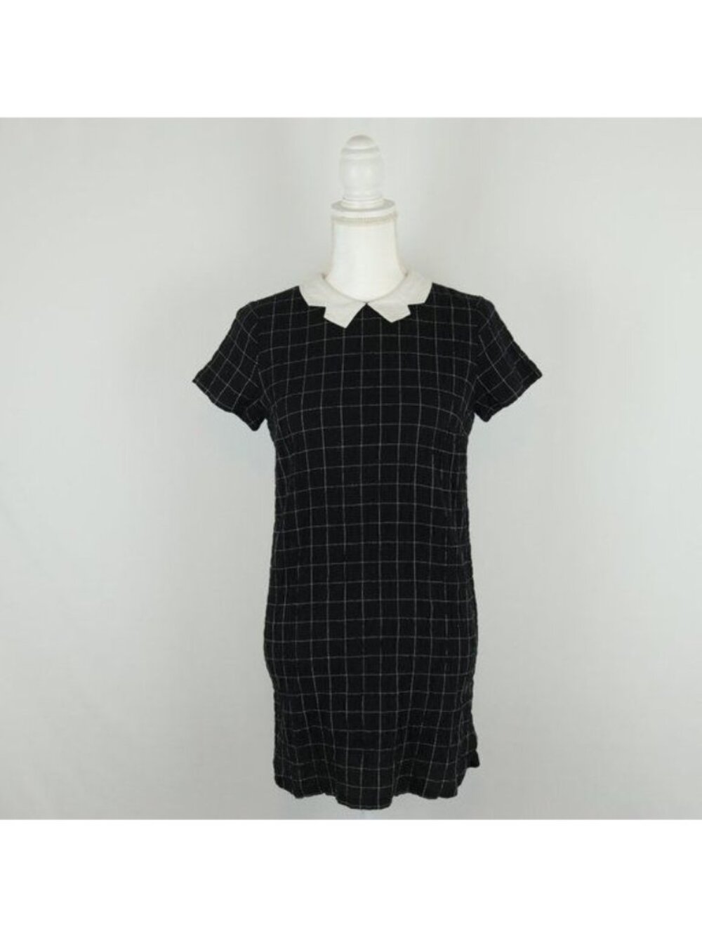 Mod Ref Clara Women's Small Black White Window Pane Plaid Peter Pan Collar Dress